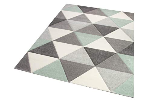 Merinos Teppich modern Designerteppich mit Dreieck Muster in Grün Grau Creme Größe 160x230 cm von Merinos