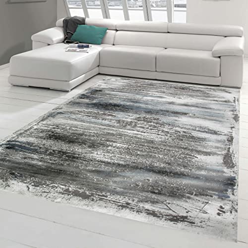Merinos Wohnzimmer Teppich Design mit Glanzfasern in Grau Blau Größe 200 x 290 cm von Merinos