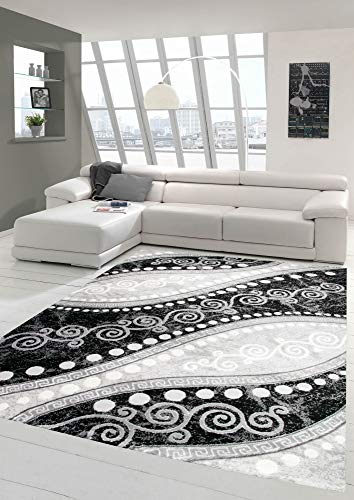 Moderner Teppich Orientteppich Ornamente mit Glitzergarn in Grau Schwatz Creme Größe 120x160 cm von Merinos