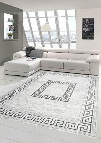 Moderner Teppich Orientteppich mit Glitzergarn mit Bordüre in Grau Größe 80 x 300 cm von Merinos
