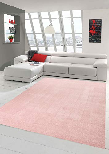 Wohnzimmer Teppich modern Kurzflor mit Uni Design in Rosa Größe 60x110 cm von Merinos