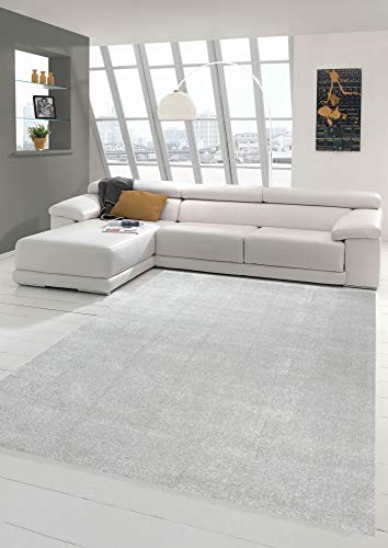 Wohnzimmer Teppich modern Kurzflor mit Uni Design in Silber Größe 200 x 290 cm von Merinos