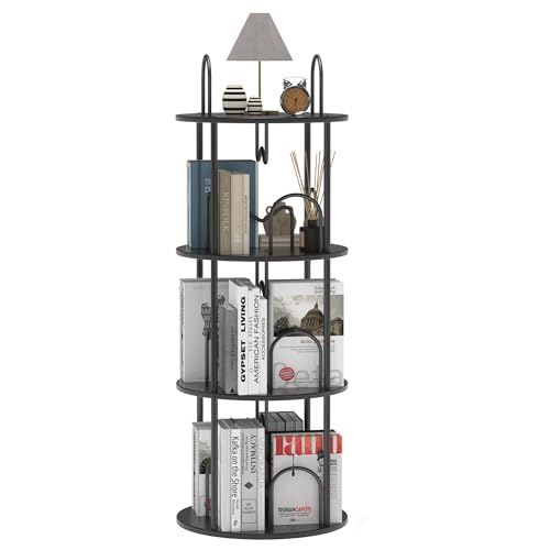 Drehbares Bücherregal mit 3 Ebenen, 360° drehbar, rund, schmal, platzsparend, für Bücher und Display, drehbares Bücherregal, Eckregal, hohes Bücherregal für kleine Räume, Schlafzimmer, Wohnzimmer Drehbares Bücherregal mit 3 Ebenen, 360° drehbar, rund, schmal, platzsparend, für Bücher und Display, drehbares Bücherregal, Eckregal, hohes Bücherregal für kleine Räume, Schlafzimmer, Wohnzimmer von Merkisa
