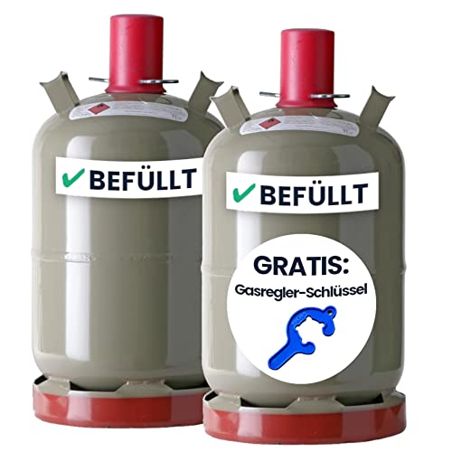 Merkle Propangas 2X 11,0 kg-Flasche GEFÜLLT, Grau | inkl. Füllung | Inkl. Gefahrtransport | GRATIS Gasregler-Schlüssel | für Gasgrill, Gaskocher, Camping von Merkle