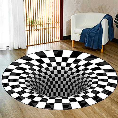 Merkts 3D-Teppich in Schwarz und Weiß, kreisförmig, Stereo-Vision, rutschfest, für Schlafzimmer, Esszimmer und Büro, Dekoration, 100 x 100 cm von Merkts