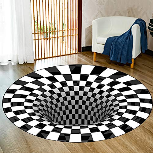 Merkts 3D-Teppich in Schwarz und Weiß, kreisförmig, Stereo-Vision, rutschfest, für Schlafzimmer, Esszimmer und Büro, Dekoration, 120 x 120 cm von Merkts