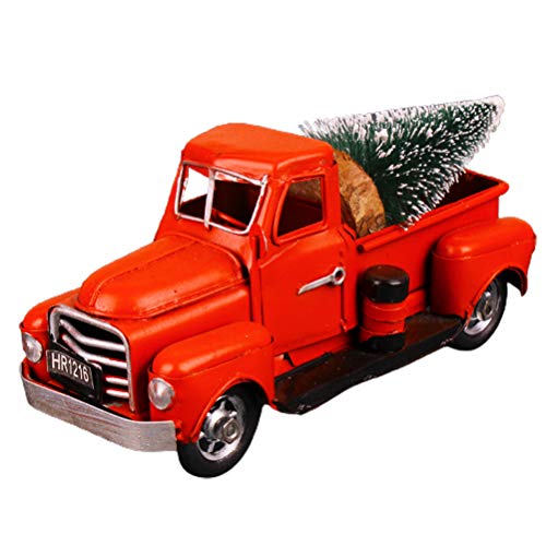 Merkts Retro-Truck, Weihnachtsauto mit Kiefernbaum-Modell, Metall, antiker Pickup-Truck, für exquisite Dekoration für Zuhause von Merkts