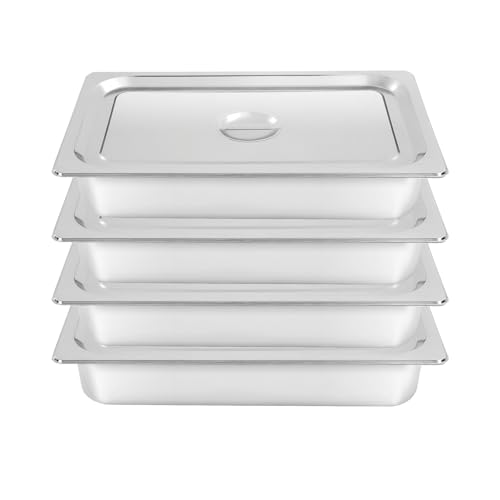 Mermajestic 4-teiliges Edelstahl-Gastronormbehälter Set, Gastro Behälter großes Volumen mit gewölbten Deckeln, 9L Fassungsvermögen pro Behälter, für Restaurants, Catering und Familienfeiern von Mermajestic
