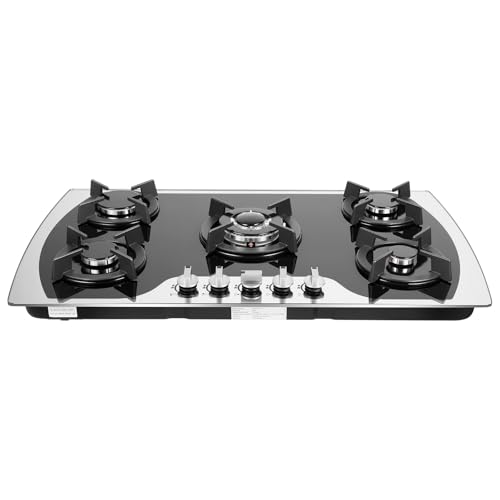 Mermajestic 5 Flammen Gasherd Einbau, Gas Stove mit Automatischer Flammenschutz mit Edelstahloberfläche und Gusseisenrost, 5 Brenner unterschiedlicher Leistung, für Haushalt und Gastronomie von Mermajestic