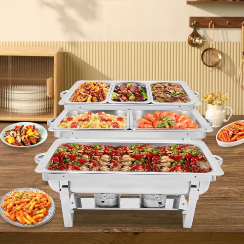 Mermajestic Chafing Dish Edelstahl 9L, DREI Größen Fach Futterschale, Buffet-Set Warmhaltebehälter, 410 Edelstahl Speisenwärmer, Herausnehmbaren Buffetwärmer für Catering und Buffet (2 Futterschalen) von Mermajestic
