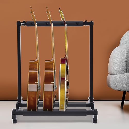 Mermajestic Gitarrenständer, Abnehmbares Mehrfach Gitarrenhalter, Metall Gitarrenständer, Zuhause oder Studio Gitarren Bodenständer mit Verstellbare Füße für Klassik Gitarre, E-Gitarre (3 Kopf) von Mermajestic