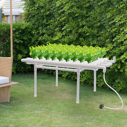 Mermajestic Hydroponics Growing System, 1 Schicht, Hydroponische Gartenarbeit System Grow Kit für Kräuter,Obst und Gemüse, PVC-U-Rohre Hydroponische Wasserkultur Balkon Gartensystem (54 Pflanzstellen) von Mermajestic