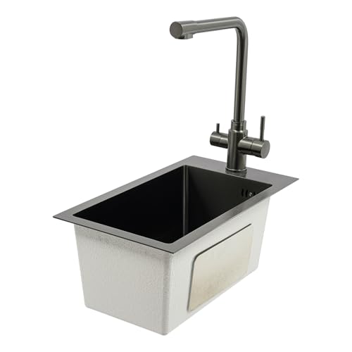 Mermajestic Kleine Unterbauspüle mit Wasserhahn, Edelstahl-Einzelbecken, schwarze Spüle mit Abtropffläche, 49,9 x 27,9 cm, moderne Kompaktspüle für kleine Wohnwagen, Wohnmobile von Mermajestic