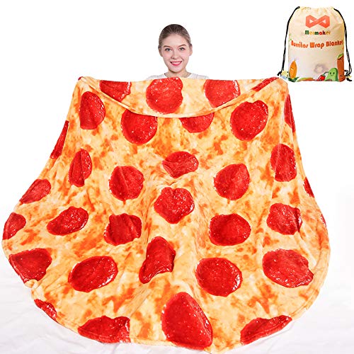 Mermaker Pepperoni Pizza-Decke 2.0, doppelseitig, 180,3 cm, für Erwachsene und Kinder, Pizza-Decke für Erwachsene, realistische Lebensmitteldecke, 285 g/m², weiche Pizza-Decke, lustige Geschenke für von Mermaker