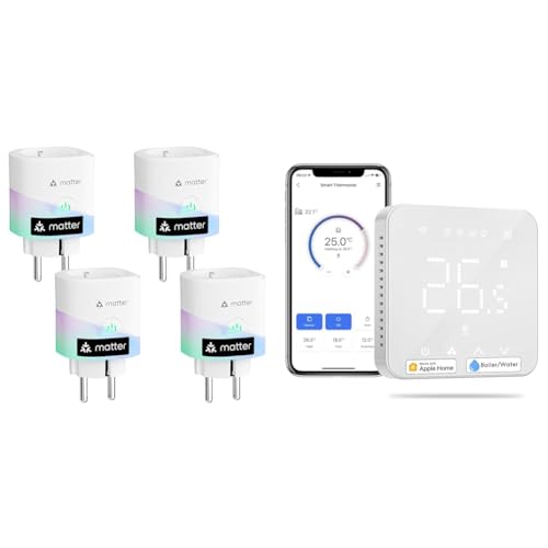 Meross Matter Smart Steckdose mit Stromverbrauch, WLAN Steckdosen mit stromzähler & Smart Thermostate Boiler WLAN Heizungsthermostat Raumthermostat von meross