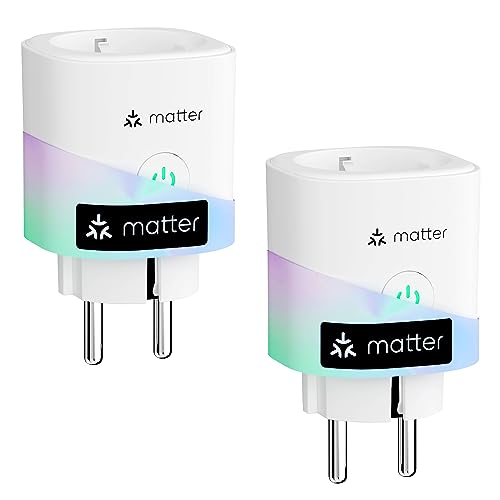 Meross Matter Smart Steckdosen mit Stromverbrauch, WLAN Steckdosen mit Stromzähler für Balkonkraftwerk, funktioniert Apple HomeKit, Alexa und Google, 16A, 2 Stücke von meross