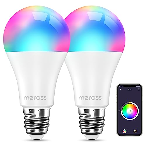 meross Smart LED Lampe, WLAN dimmbare Glühbirne intelligente Mehrfarbige Birne Äquivalent 60W E27 2700K-6500K RGBCW kompatibel mit Alexa, Google Home und SmartThings 2St. von meross