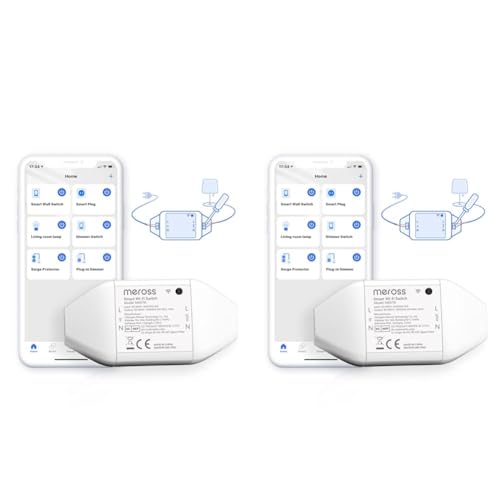 Meross WLAN Schalter Universal WiFi Switch Fernbedienung Sprachsteuerung mit Alexa, Google Assistant und SmartThings, DIY Smart Home für elektrische Haushaltsgeräte, 2500W, 1 St. (Packung mit 2) von meross