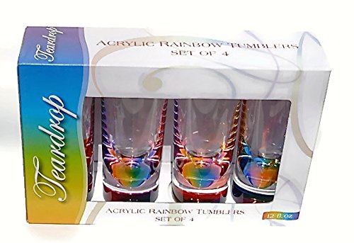 Merritt International Rainbow Acrylic Drinkware Gift Set of 4 Teardrop Tumbler Glasses by Merritt International von Merritt International
