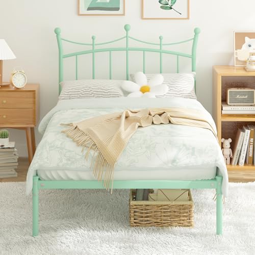 Merronix Doppelbettrahmen für Kinder, Doppelbett mit kronenförmigem Kopfteil, kein Boxspringbett erforderlich, robuste Metallplattform, einfache Montage, Hellgrün Merronix Doppelbettrahmen für Kinder, Doppelbett mit kronenförmigem Kopfteil, kein Boxspringbett erforderlich, robuste Metallplattform, einfache Montage, Hellgrün von Merronix