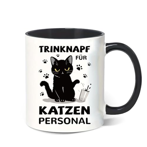 Schwarze Katze Kaffeetasse mit Spruch „TRINKNAPF FÜR KATZEN PERSONAL“ – 330ml, Perfekte Geschenkidee für Katzenfreunde – Lustige Katzen Geschenk-Tasse für Zuhause oder Büro Schwarze Katze Kaffeetasse mit Spruch „TRINKNAPF FÜR KATZEN PERSONAL“ – 330ml, Perfekte Geschenkidee für Katzenfreunde – Lustige Katzen Geschenk-Tasse für Zuhause oder Büro von Merrwon