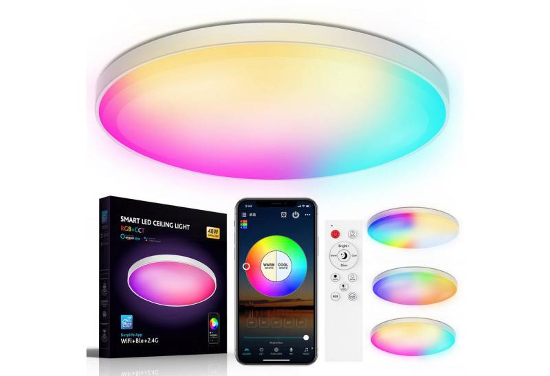 Merry 2024 LED Deckenleuchte LED Deckenleuchte LED RGB Deckenlampe,2700-6500K Dimmbare, mit Alexa Google, LED Pendelleuchte mit Fernbedienung von Merry 2024