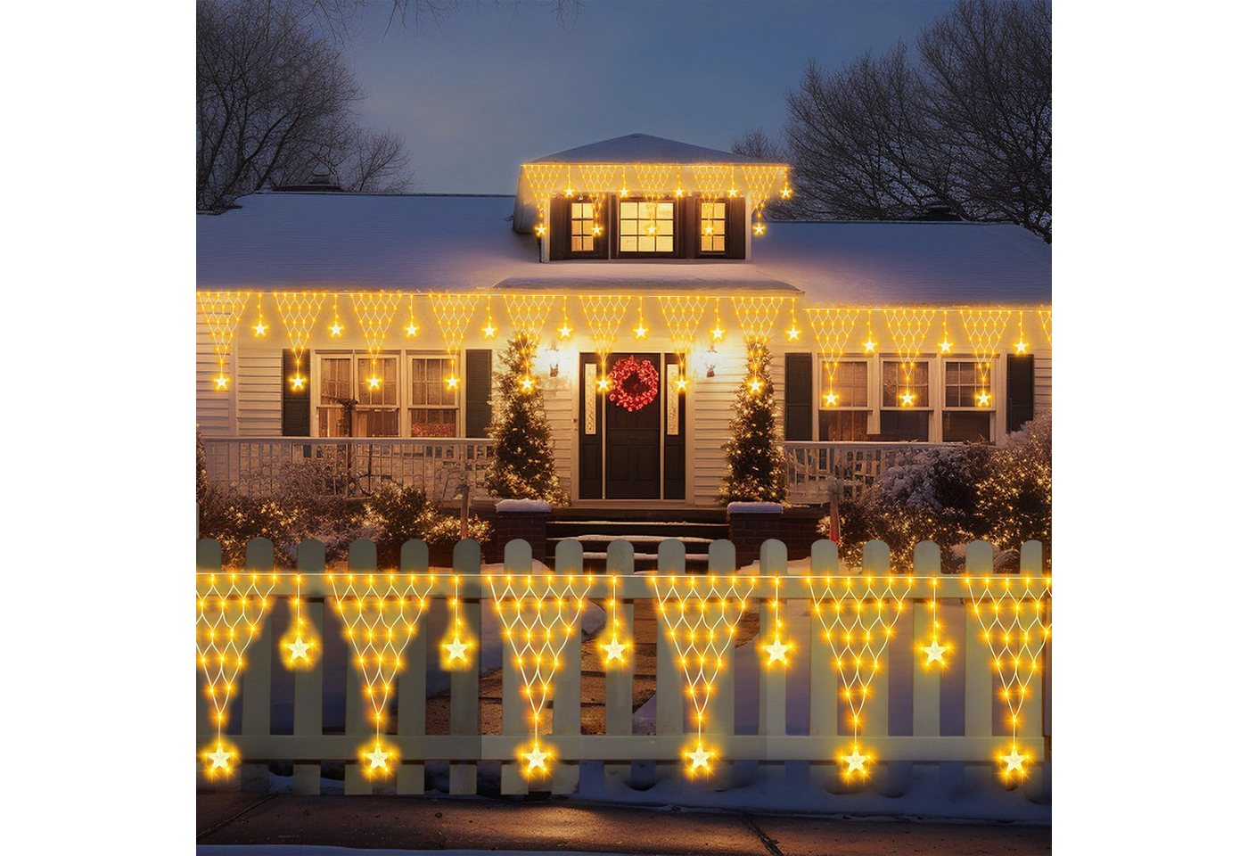 Merry 2024 LED-Lichterkette LED Lichtervorhang Sterne,LED-Weihnachtslichterkette,Weihnachtsdeko, Weihnachtsbeleuchtung, 8 Modi,mit 12 funkelnden Sternentropfen von Merry 2024