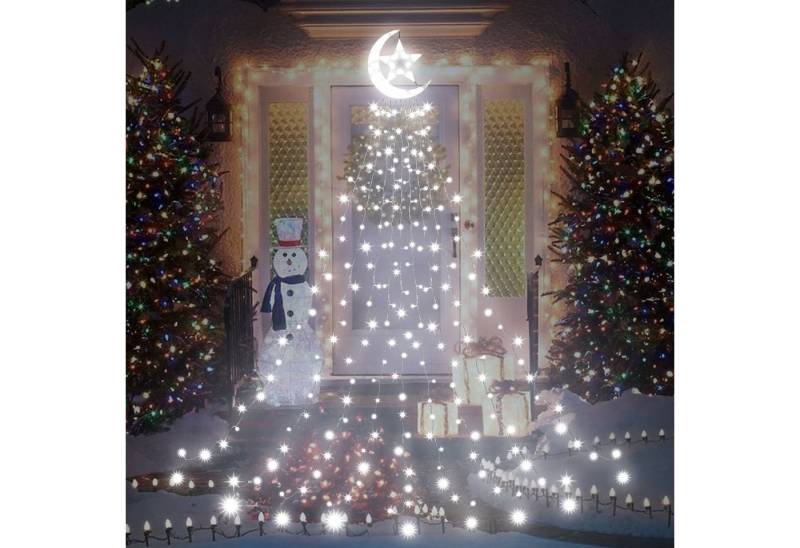 Merry 2024 LED-Lichterkette LED Weihnachtsbaum Lichterkette mit Topper Moon Star,350 LEDs, 350-flammig, Christbaumbeleuchtung,8-Modi,Timer,IP44 Wasserdicht von Merry 2024