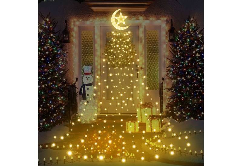 Merry 2024 LED-Lichterkette LED Weihnachtsbaum Lichterkette mit Topper Moon Star,350 LEDs, 350-flammig, Christbaumbeleuchtung,8-Modi,Timer,IP44 Wasserdicht von Merry 2024