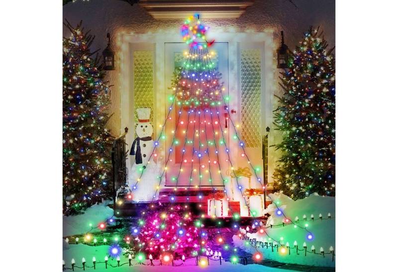 Merry 2024 LED-Lichterkette LED Weihnachtsbaum Lichterkette mit Topper Moon Star,350 LEDs, 350-flammig, Christbaumbeleuchtung,8-Modi,Timer,IP44 Wasserdicht von Merry 2024