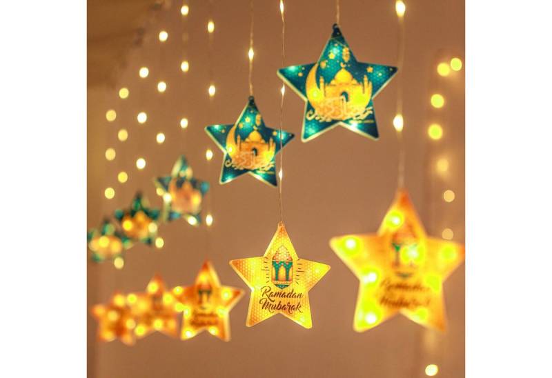 Merry 2024 LED-Lichtervorhang LED-Lichterkette Ramadan mit Fernbedienung, 8 Modi, Fernbedienung, Batterie/USB,für Eid Mubarak Dekoration von Merry 2024
