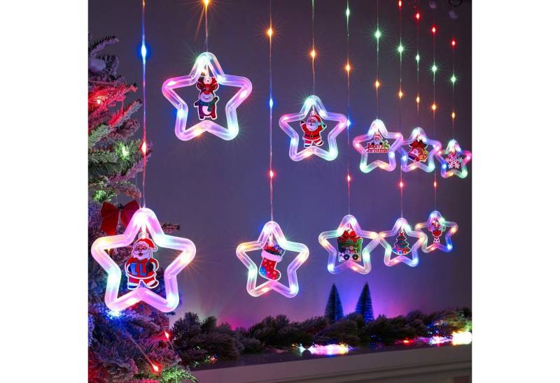 Merry 2024 LED-Lichtervorhang LED-Lichtervorhang mit Fernbedienung,3M LED Weihnachtslichter, Weihnachtslichter,8 Modi,USB/Batterie,für Innen und Außen von Merry 2024