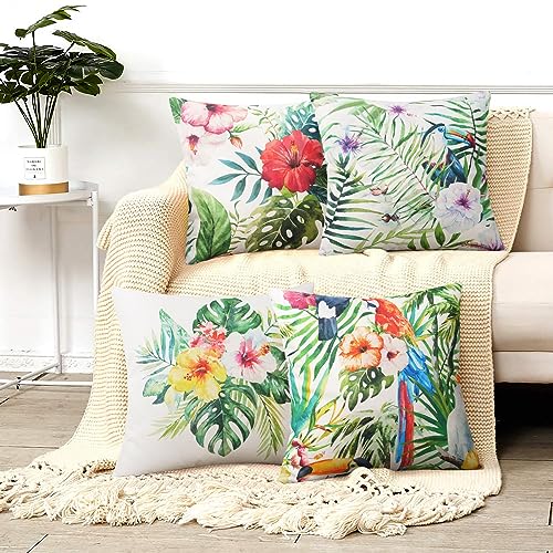 Merrycolor Abstrakt Kissenbezug 45x45 cm 4er Set, Draussen Leinen Kissenhülle Grün Blume Kopfkissenbezug Sofakissen Dekokissen für Schlafzimmer (45x 45cm, Grün) von Merrycolor