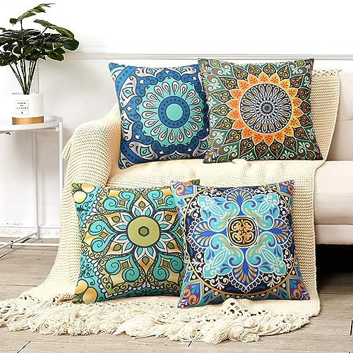 Merrycolor Abstrakt Kissenbezug 45x45 cm 4er Set, Leinen Kissenhülle Grüne Geometrie Kopfkissenbezug Sofakissen Dekokissen für Schlafzimmer (45x 45cm, geometrisches Grün) von Merrycolor