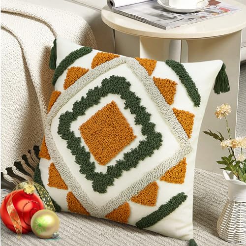 Merrycolor Boho Kissenbezug 45x45cm, Super Soft Dekorativer Kissenbezüge mit Fransen Zierkissenbezug Kissenhülle mit Reißverschluss für Wohnzimmer (1pcs,Armeegrün) von Merrycolor