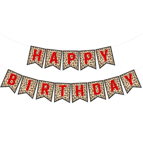 Geburtstagsbanner mit Leoparden- und Geparden-Druck, roter Leopard, Happy Birthday, Banner, Gepard, Geburtstagsparty-Dekorationen für Jungen und Mädchen, Safari-Tier-Bday-Party, Sulpplies Geburtstagsbanner mit Leoparden- und Geparden-Druck, roter Leopard, Happy Birthday, Banner, Gepard, Geburtstagsparty-Dekorationen für Jungen und Mädchen, Safari-Tier-Bday-Party, Sulpplies von Merrystorm