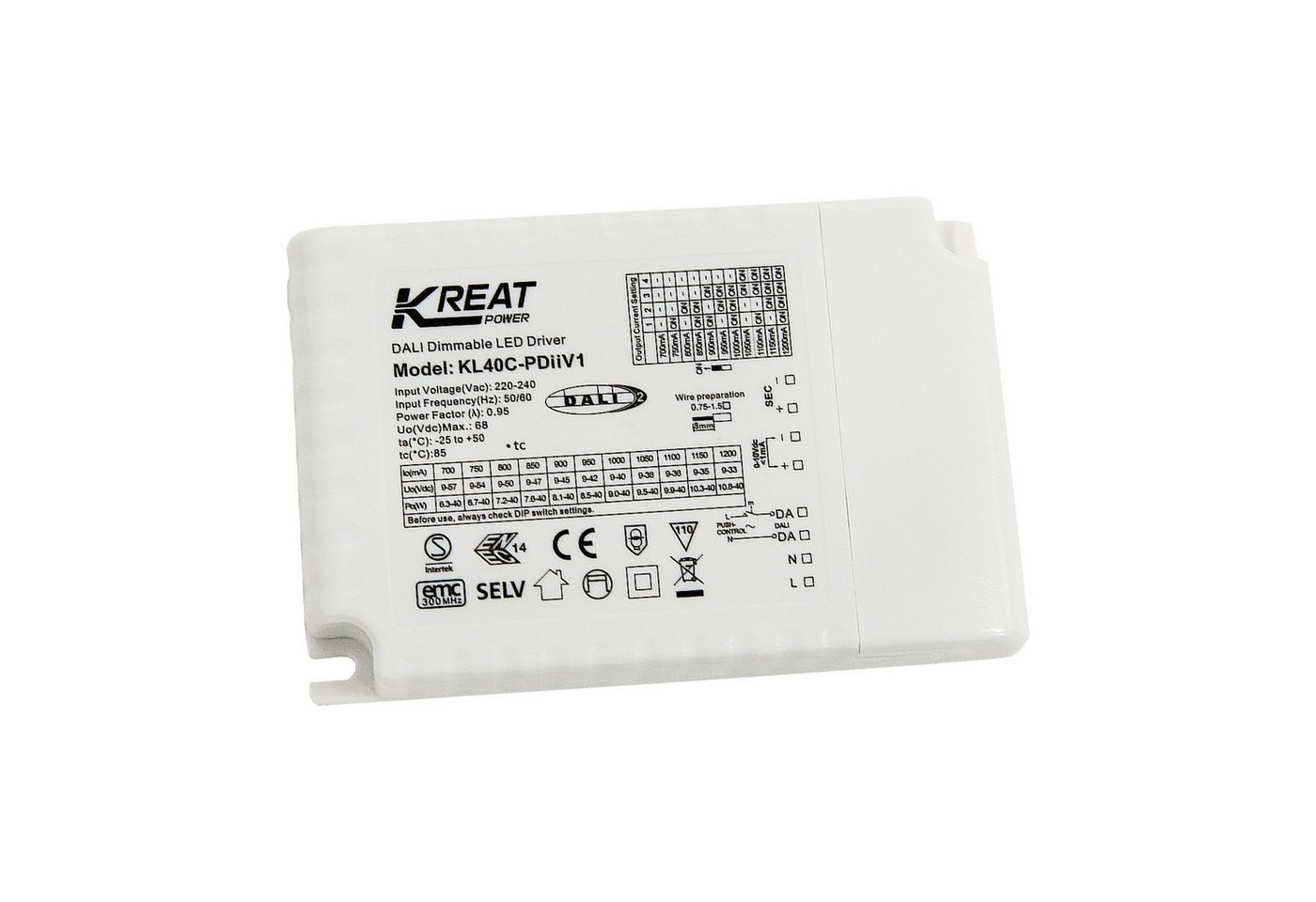 Merrytek KL40C-PDiiV1 Kreat Power 40W DALI2, 1-10V, pushDIM dimmbar LED-Treiber LED Trafo Merrytek KL40C-PDiiV1 Kreat Power 40W DALI2, 1-10V, pushDIM dimmbar LED-Treiber LED Trafo von Merrytek