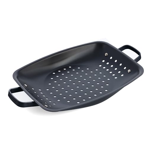 Merten & Storck Carbon Steel BBQ Grillplatte aus Carbonstahl, 28,7cm x 48,8cm, Perforation für Öl- und Fettablauf, Barbecue, Camping, Grillen, Outdoor Cooking, Schwarz von Merten & Storck