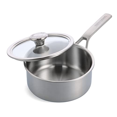 Merten & Storck Edelstahlkasserolle 20cm/2,9 Liter mit Deckel,professionelles Kochen,mehrfach beschichtet,Messmarkierungen,tropffreie Schüttränder,langlebiger deckel,Induktion,Ofen & spülmaschinenfest von Merten & Storck