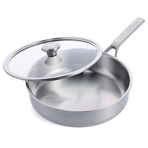 Merten & Storck Tri-Ply 18/10 Dreifach-Edelstahl Schmorpfanne mit Deckel, 26 cm/3,4 l, Induktion, Multi Clad, Backofen sicher, Metall Utensilien sicher, Spülmaschinenfest, Silber von Merten & Storck