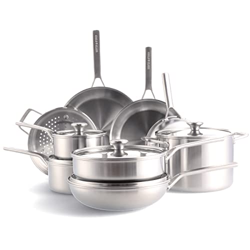 Merten & Storck Tri-Ply Edelstahl Kochgeschirr-Set, 14-teilig Topf- und Pfannenset, Spülmaschinengeeignet, backofenfest, induktionsgeeignet, Silber von Merten & Storck