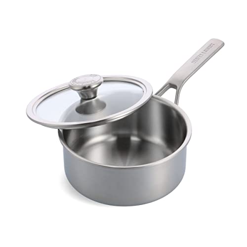 Merten & Storck 18/10 Edelstahlkasserolle 18cm/2L mit Deckel,Professionelle,Mehrfach Beschichtet,Messmarkierungen,Tropffreie Schüttränder,Langlebiger Deckel,Induktion,Ofen & Spülmaschinenfest,Silber von Merten & Storck