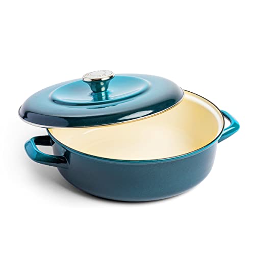 Merten & Storck Dutch Oven Flacher Runder Schmortopf, 26cm/3.8 Liter, Tiefblau von Merten & Storck