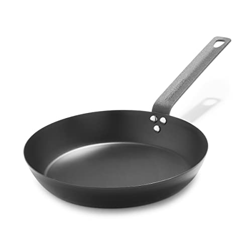 Merten & Storck Induktions Bratpfanne 26cm aus Kohlenstoffstahl, Antihaftbeschichtung mit Gebrauch, Backofen- und Bratrostsicher bis 315°C, zum Anbraten, Grillen, Anbraten, Sautieren, Schwarz von Merten & Storck