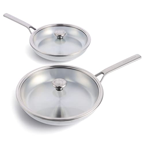 Merten & Storck Tri-Ply 18,10 Edelstahl Induktion 26cm und 30cm Bratpfanne Set mit Deckel, Multi Clad, Backofen sicher, Metall Utensilien sicher,Spülmaschinenfest,Silber von Merten & Storck