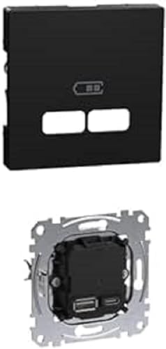 Bundle aus Schneider Electric Merten MEG4367-0403 Zentralplatte für USB Ladestation-Einsatz, Schwarz Matt, System M + Merten MEG4366-0120 USB Ladestation-Einsatz Typ A+C mit Power-Delivery-Technologie von Merten