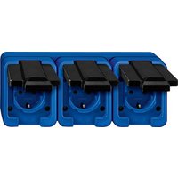 Merten 3fach Komplett Schutzkontakt-Steckdose mit Klappdeckel Blau 229375 von Merten