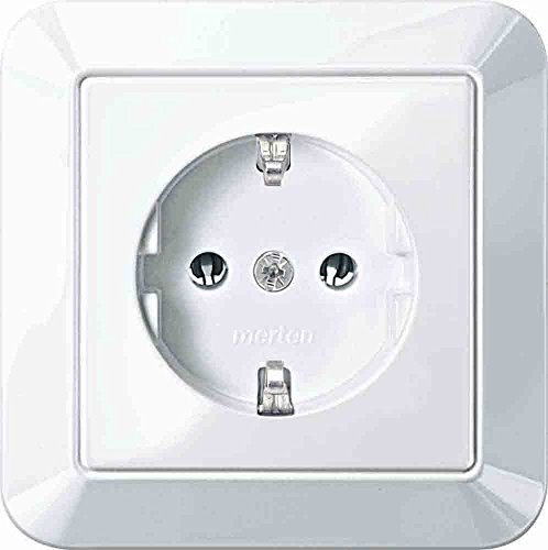 Merten MEG2301-1019 SCHUKO-Steckdose mit voller Abdeckplatte, Steckklemmen, polarweiß glänzend, 1-M Weiß von Merten