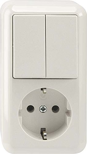 Merten MEG3498-8719 | Schuko Steckdose/ Serienschalter Kombination (Aufputz) | 2 Schaltkreise + 1 Steckdose | IP20 - Weiß | Made in Germany von Merten