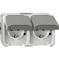 Merten - 2fach Feuchtraum-Schalterprogramm Komplett Schutzkontakt-Steckdose mit Klappdeckel aquastar l von Merten
